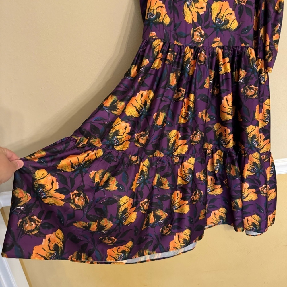 DELFI Collective Floral Dress Purple Floral Puff Sleeves Size Medium NEW $398 - Picture 8 of 16
